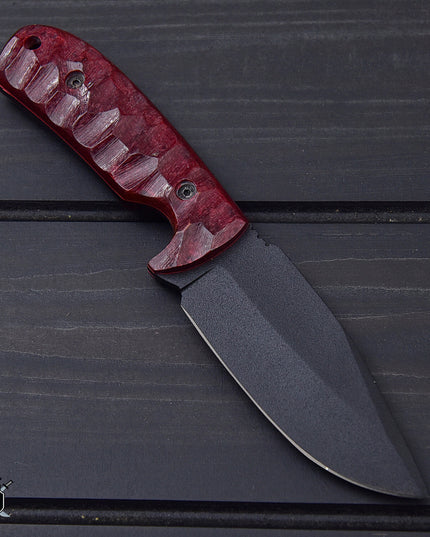 Custom Handmade Black Carbon Coated Hunting Knife with Premium Leather Sheath