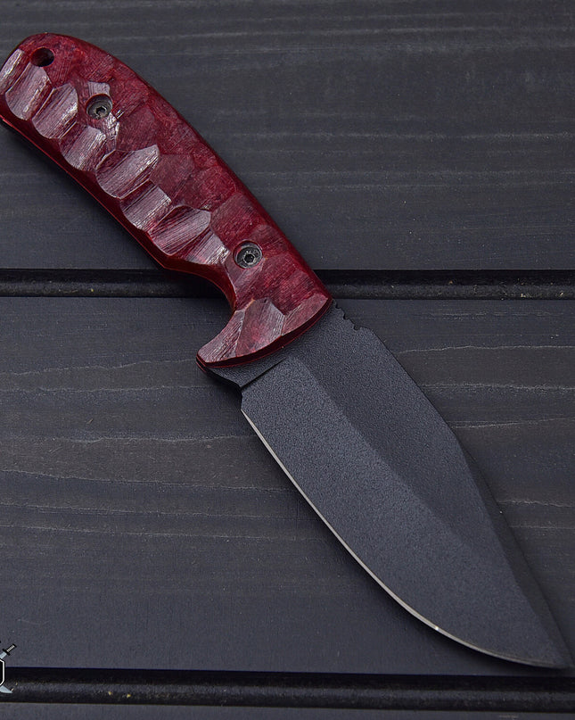 Custom Handmade Black Carbon Coated Hunting Knife with Premium Leather Sheath
