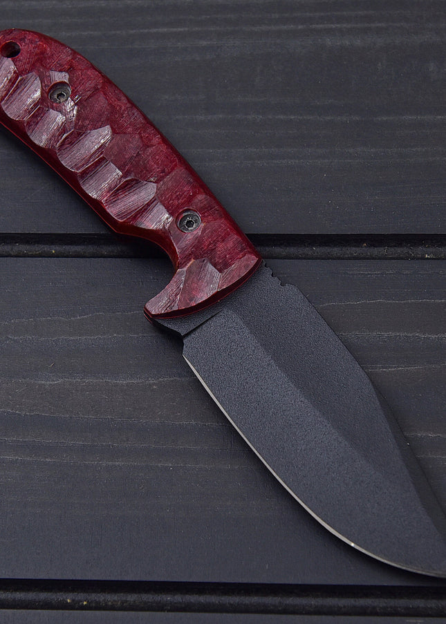 Custom Handmade Black Carbon Coated Hunting Knife with Premium Leather Sheath