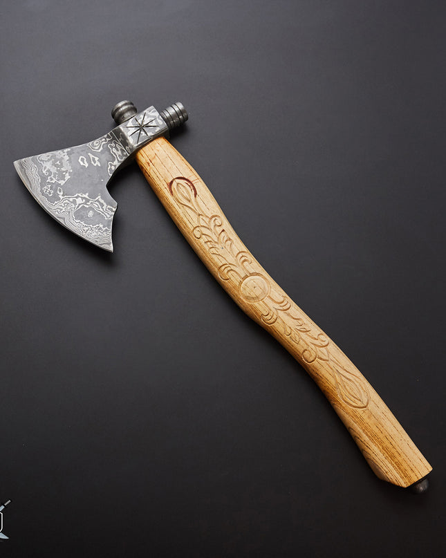 Custom Smoke Pipe Axe Damascus Steel 18 Inches Long with FREE Leather Sheath