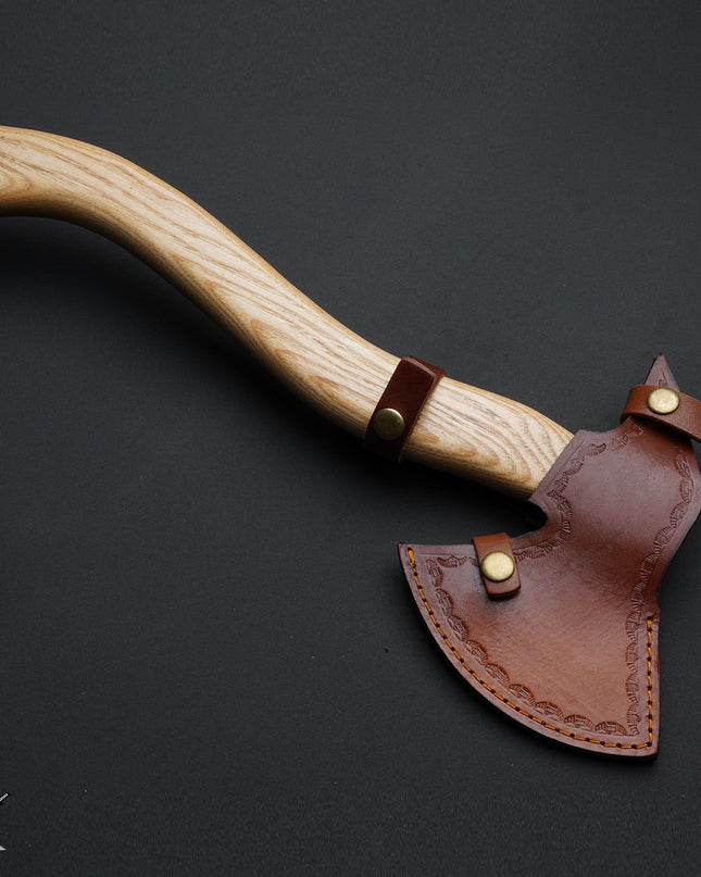 Custom Handmade Damascus Steel Axe Olive Wood Handle with FREE Leather Sheath 2025