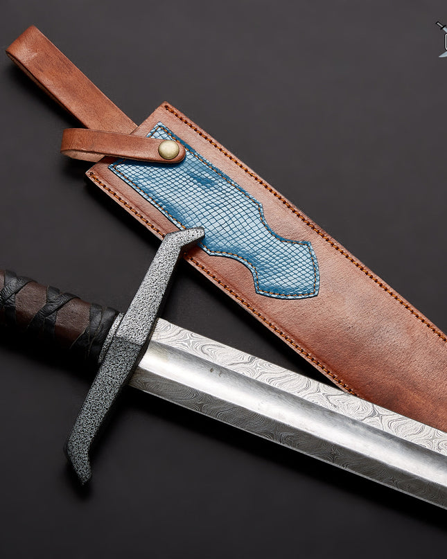 Custom Damascus Steel King Arthur Sword Lord of Rings Sword with Leather Sheath