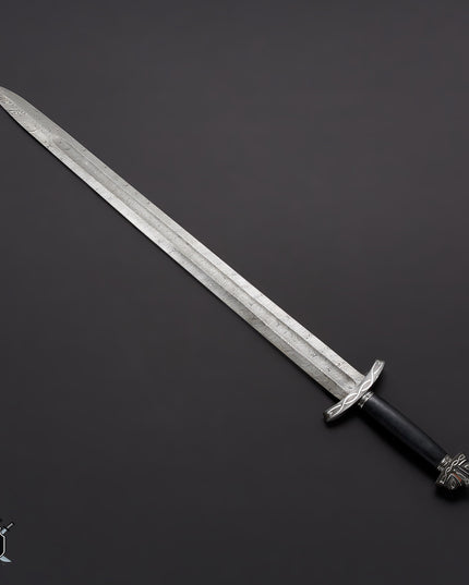 Custom Handmade Damascus Steel Viking Sword with Leather Sheath