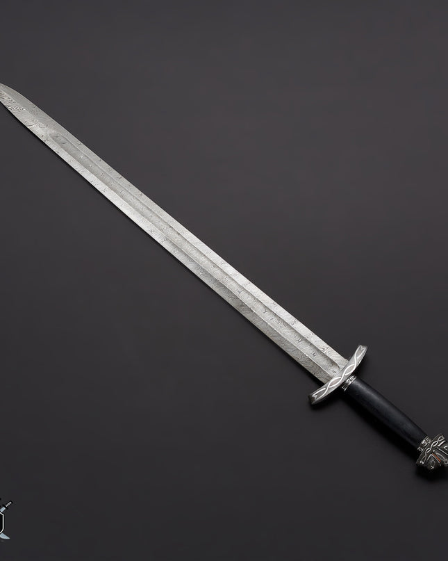 Custom Handmade Damascus Steel Viking Sword with Leather Sheath
