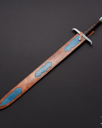 Custom Damascus Steel King Arthur Sword Lord of Rings Sword with Leather Sheath