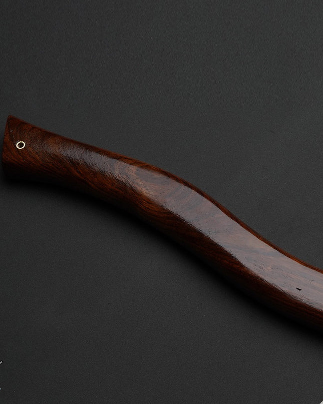 Handmade Damascus Axe with Rosewood Handle and Leather Sheath