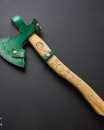 Custom Smoke Pipe Axe Damascus Steel 18 Inches Long with FREE Leather Sheath
