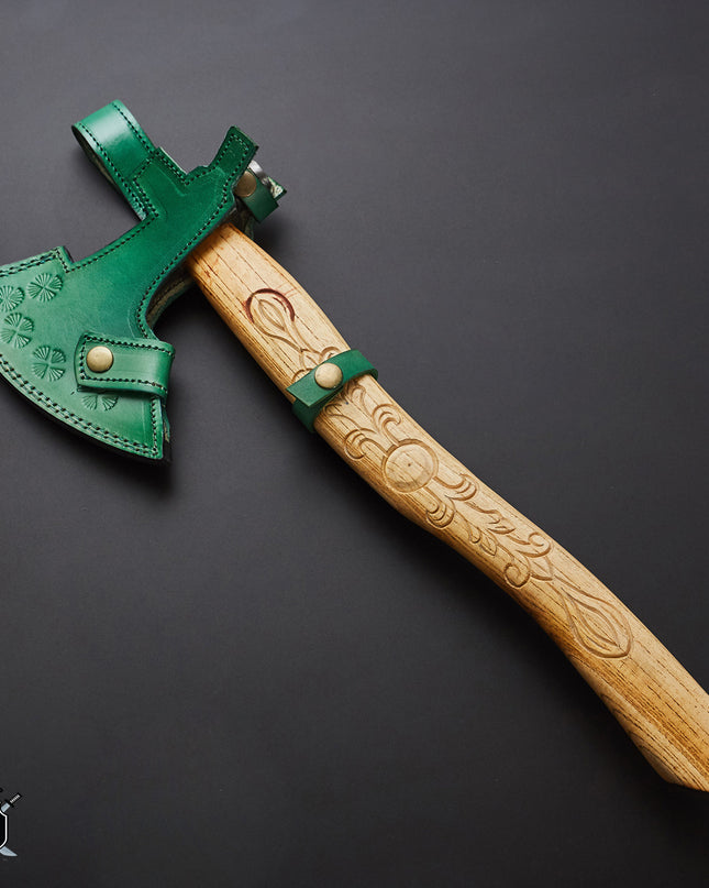 Custom Smoke Pipe Axe Damascus Steel 18 Inches Long with FREE Leather Sheath