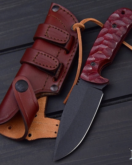 Custom Handmade Black Carbon Coated Hunting Knife with Premium Leather Sheath