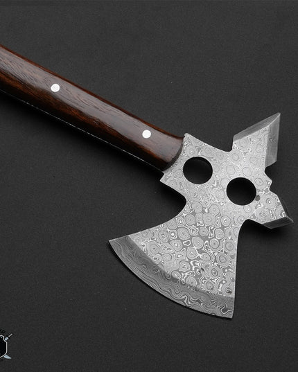 Custom Handmade Damascus Tomahawk with Rosewood Handle – 1st Edition with Leather Sheath Masterpiece for Outdoor Enthusiasts
