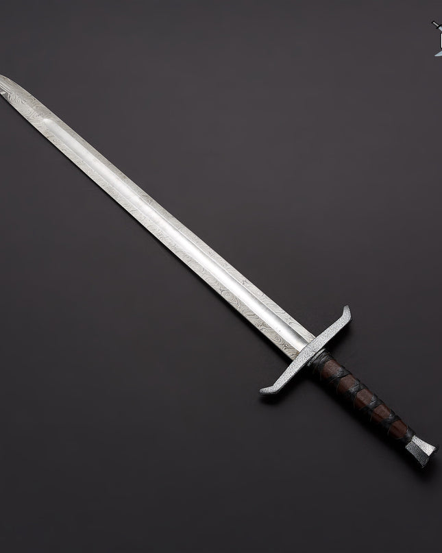 Custom Damascus Steel King Arthur Sword Lord of Rings Sword with Leather Sheath
