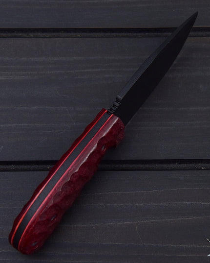 Custom Handmade Black Carbon Coated Hunting Knife with Premium Leather Sheath