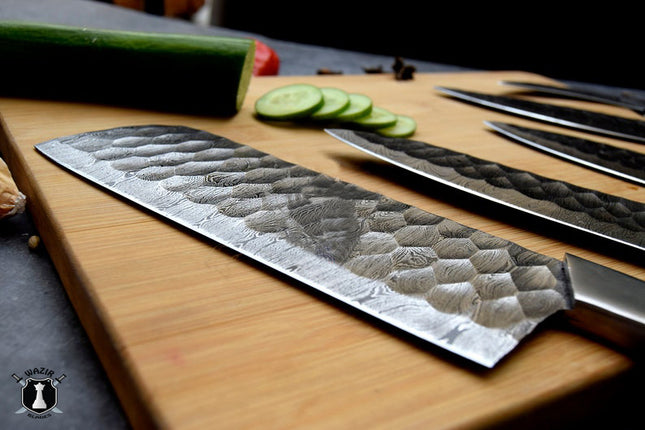 American Chef Knives Set of 5 Handmade Damascus Steel Blade Flag Handle Design with Leather Sheath