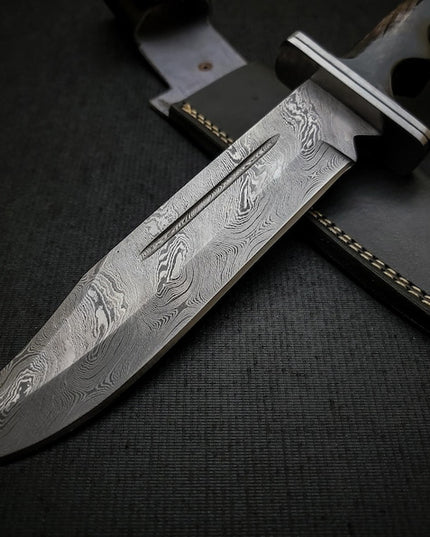 Handmade Damascus Scream Replica Knife – Buck 120 Ghost Face Knife with Leather Sheath | Movie Prop Knife | Gift for Him