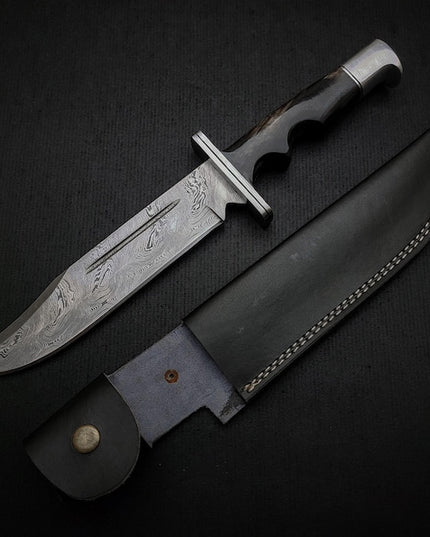 Handmade Damascus Scream Replica Knife – Buck 120 Ghost Face Knife with Leather Sheath | Movie Prop Knife | Gift for Him