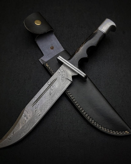 Handmade Damascus Scream Replica Knife – Buck 120 Ghost Face Knife with Leather Sheath | Movie Prop Knife | Gift for Him
