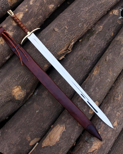 Medieval Knight Sword – Hand-Forged High Carbon Steel with Leather Scabbard