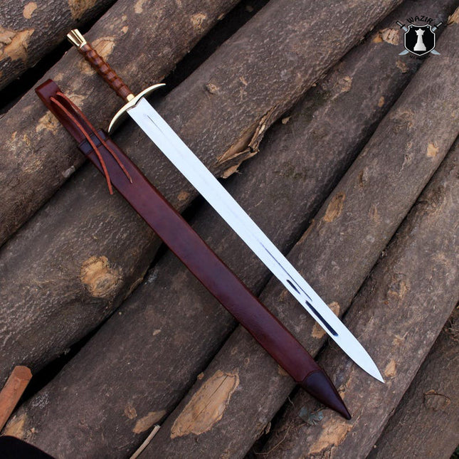 Medieval Knight Sword – Hand-Forged High Carbon Steel with Leather Scabbard
