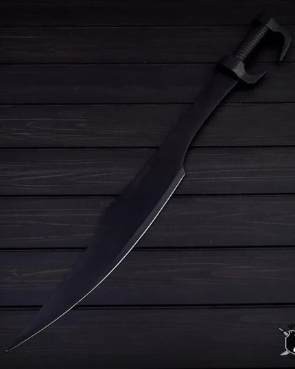 Handmade Black Powder Coated Spartan Sword with Leather Sheath