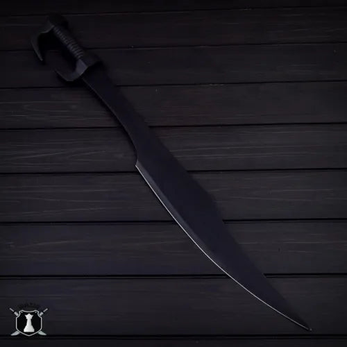 Handmade Black Powder Coated Spartan Sword with Leather Sheath