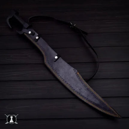 Handmade Black Powder Coated Spartan Sword with Leather Sheath