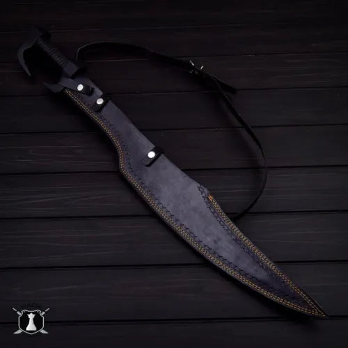 Handmade Black Powder Coated Spartan Sword with Leather Sheath