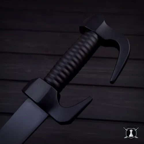 Handmade Black Powder Coated Spartan Sword with Leather Sheath